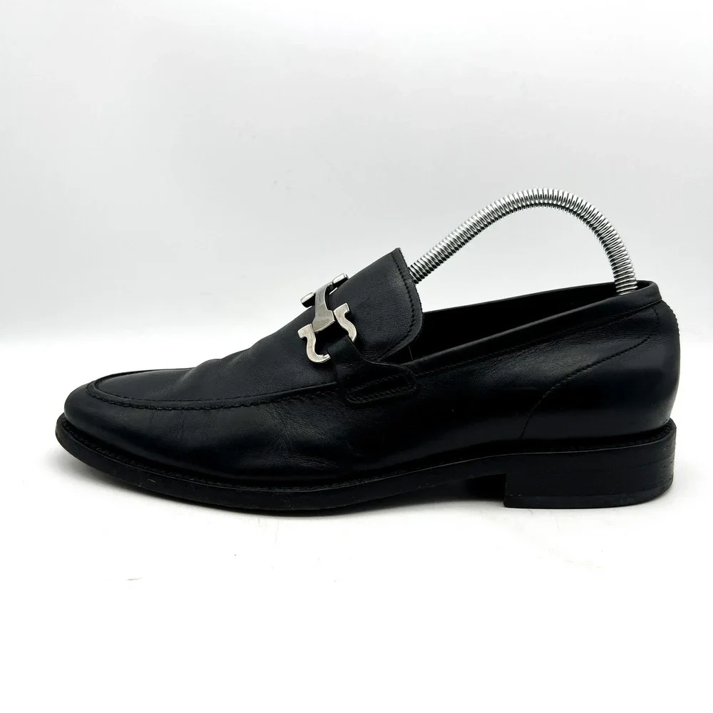 Salvatore Ferragamo Mens Size 7 EE Wide Black Leather Horse Bit Loafers - Picture 7 of 14